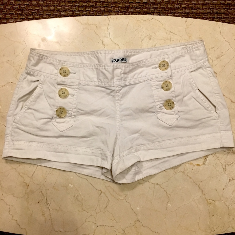 White Express Button-Front Shorts